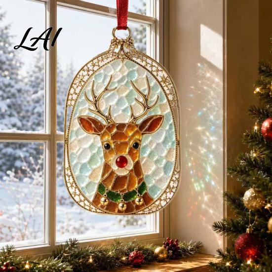 Holiday Fireplace Decor Christmas Sea Glass Suncatcher Stained Style Acrylic Window Hanging Ornament Cute Suncatcher Tree/Snowman/Gingerbread