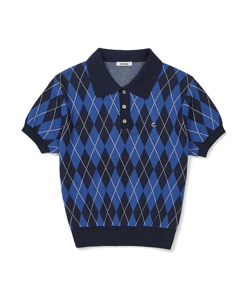 CLOVE [26Ss Clove] Argyle Collar Knit (Blue)