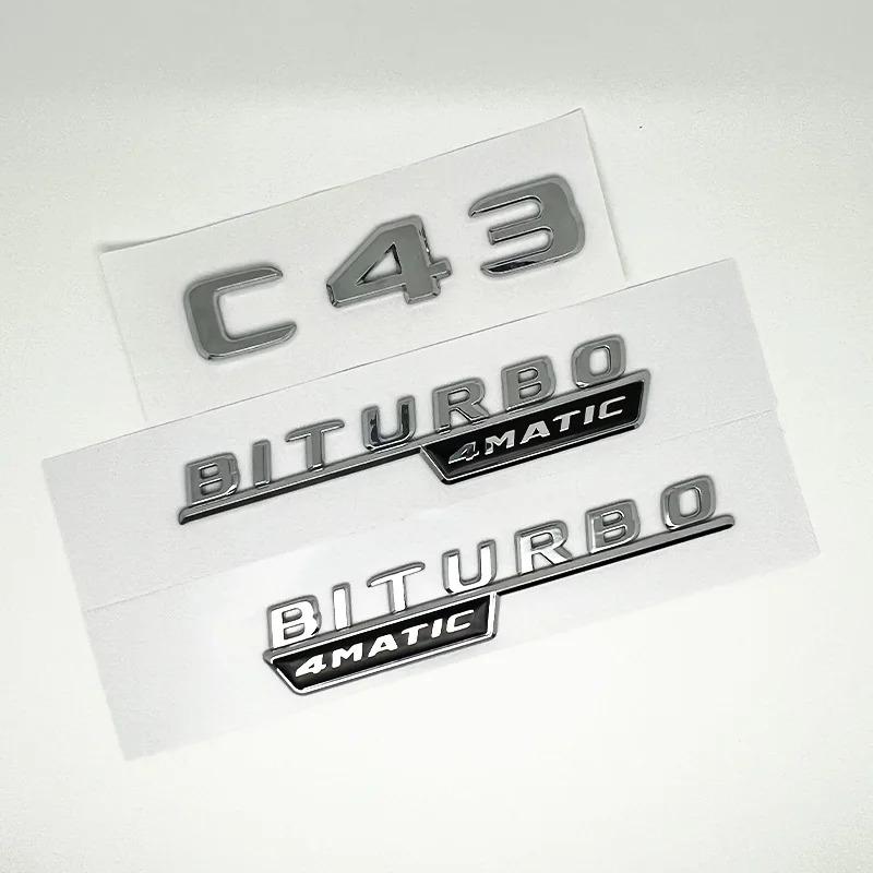3D ABS Glossy Black Logo C43 Embelm Letters BITURBO 4MATIC Badge AMG Sticker For Mercedes Benz C43 W205 W206 AMG Accessories