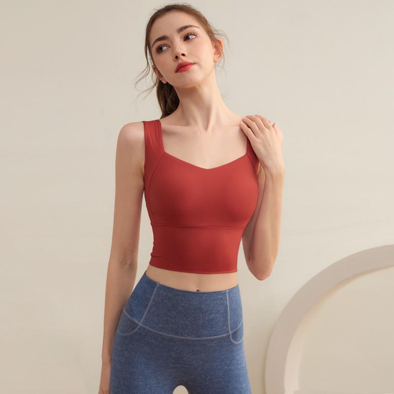 

Ударопрочный спортивный бюстгальтер с широкими бретелями: Дышащий жилетный стиль для бега и йоги Medium кирпич красный
