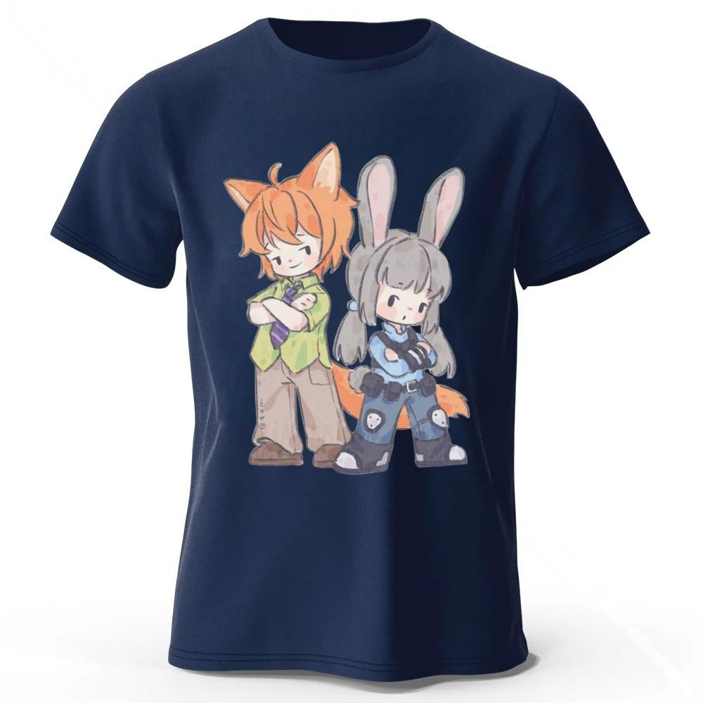 

Zootopia Couple Cotton T-shirt for Men Casual Soft Sports Short Sleeves Top S темно-синього кольору
