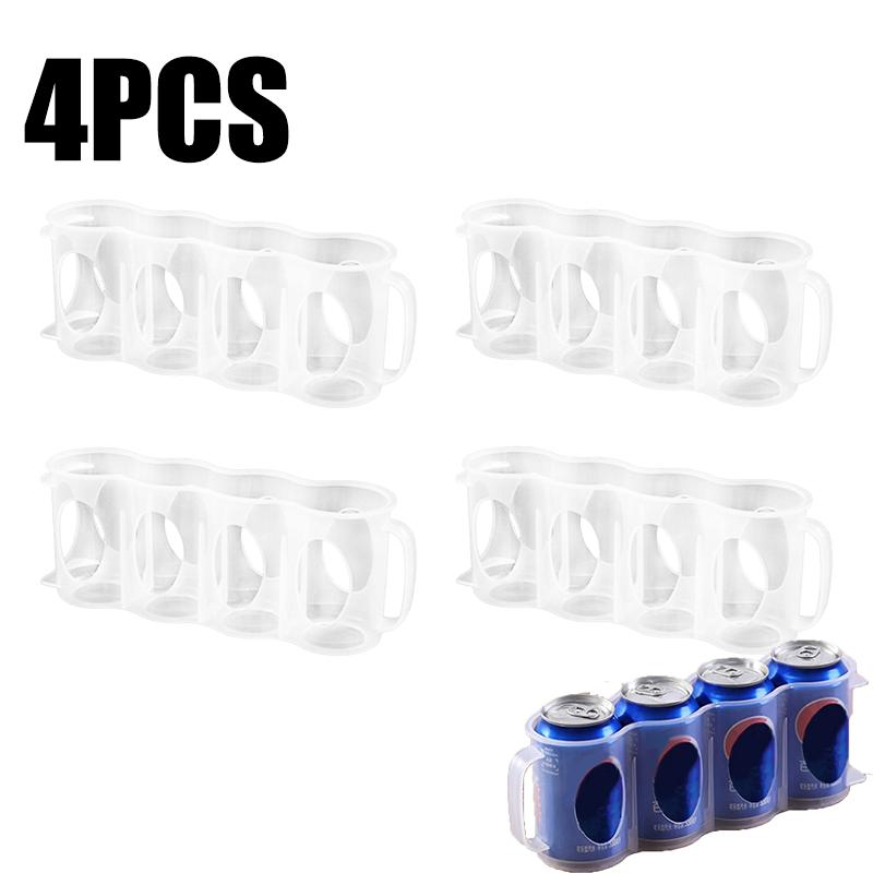 Transparent Refrigerator Can Organizer 4 Grids Beverage Storage Box with Handle Beer Soda Can Rack Stackable Fridge Storage