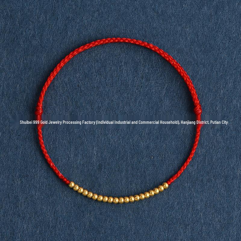 999 Gold Zodiac Red Bracelet: Crushed Disco Beads & Gold Luck Charm, Perfect Gift for Girlfriend