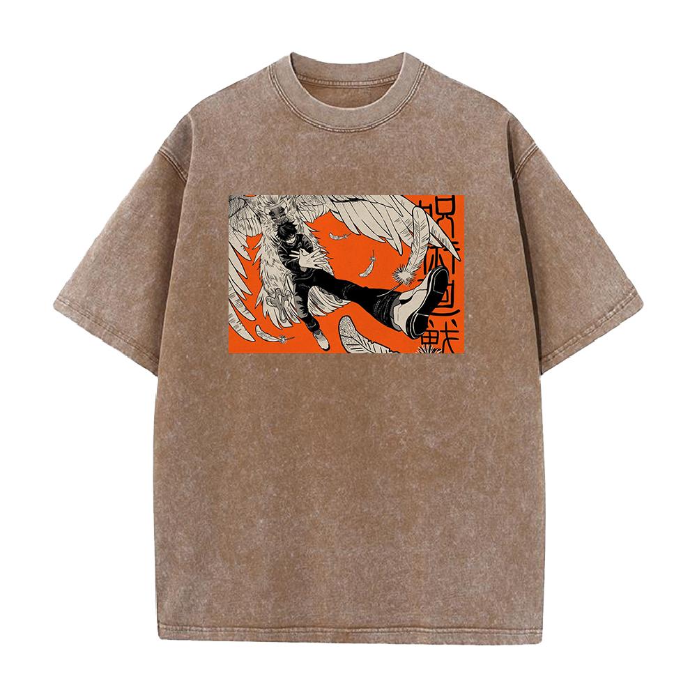 Japan Anime Jujutsu Kaisen Fushiguro Megumi Printed T Shirt Men High Quality Washed Cotton T-shirts Harajuku Male Manga Tshirt
