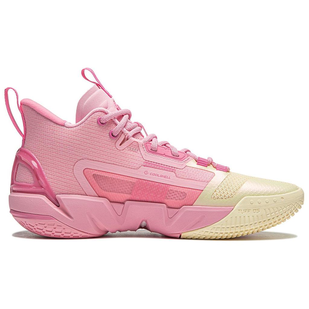 New LiNing Anti five 4 Cushioned Wear Resistant Breathable Mid Top Basketball Shoes Men's Pink Yellow ABFU015-2