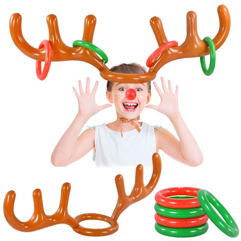 Christmas Inflatable Reindeer Antler Hat Ring Toss Funny Family Game Kids Gift Toy Xmas Party Supplies  Christmas Home Decor