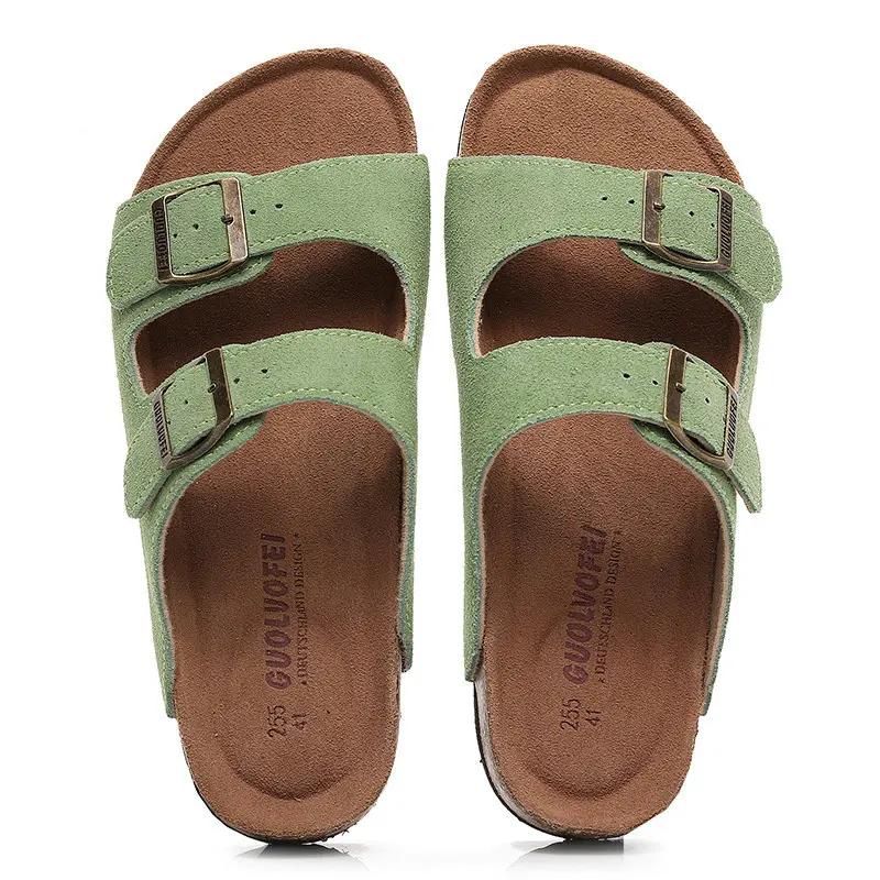 Fashion Fashion Cork Slippers Women's Summer Outdoor Antiskid Couple Leather Sandals Vacation Beach Slippers Flip Flops Big Size 35-46