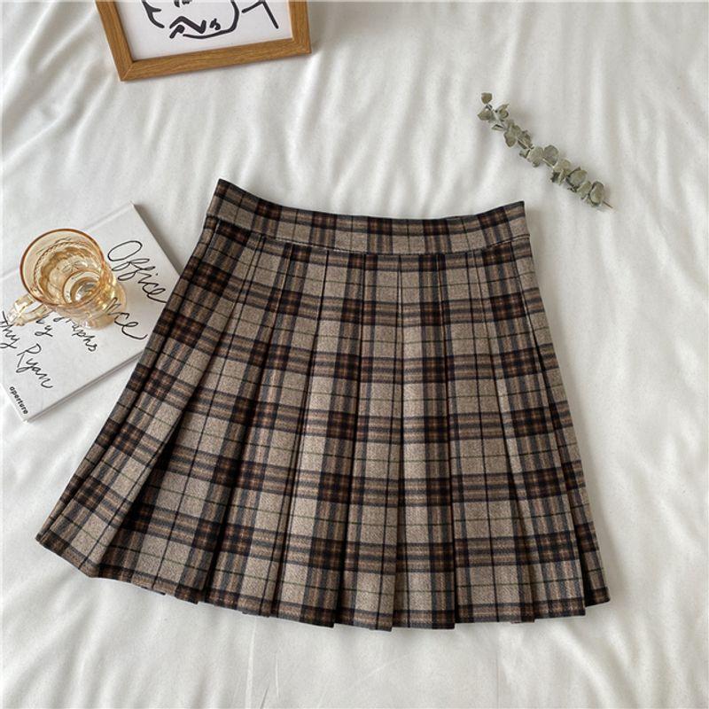 High Waist A- Line Plaid JK Pleated Skirt High Waist Gingham JK Pleated Skirt
