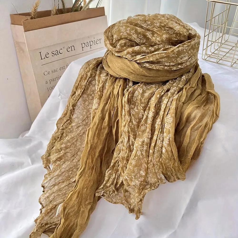 New Spring And Autumn Retro Art Folded Thin Versatile Shawl Small Floral Scarf Cotton Scarf