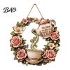 Creative Garden Accessories It's Time for Tea Door Sign, Metal Floral Wreath Hanger with Teapot Teacup Design, Art Windowsill Rustic Wall Decor