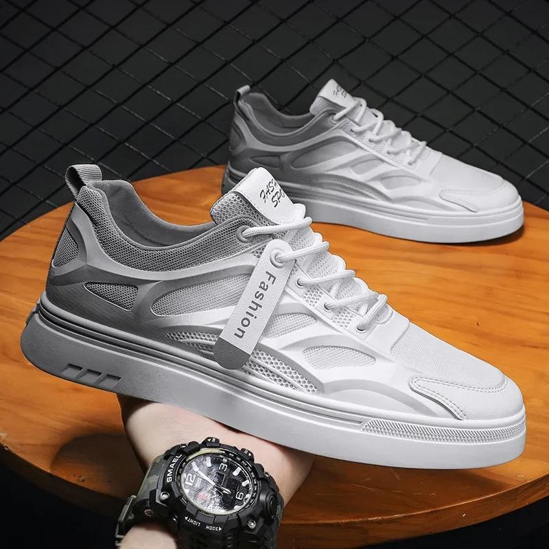 New Men's Vulcanized Shoes PU Leather Comfortable Mesh Breathable Men Casual Sports Shoes 2024 Fashion Versatile Tenis Masculino