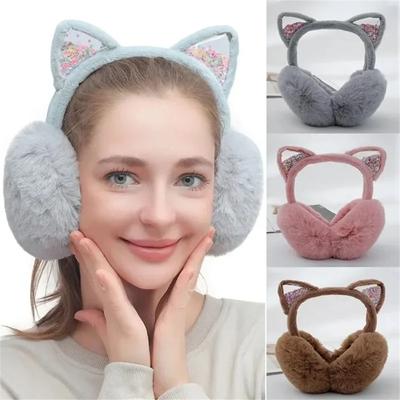 Kadınlar Kız Çocuklar için Kışlık Sıcak Peluş Kulaklıklar Binicilik Kayak Kulak Koruması Karikatür Sevimli Kedi Kulakları Kürk Yumuşak Kaşmir Kulaklıklar