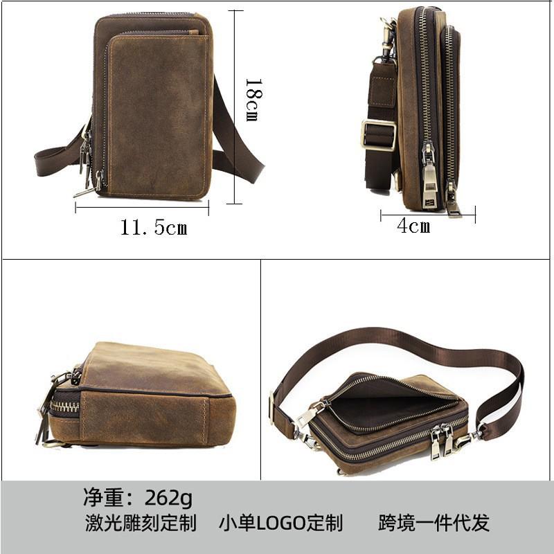 Retro Crazy Horse Leather Men's Mobile Phone Baotou Layer Fashion Casual Small Single Shoulder Crossbody Bag
