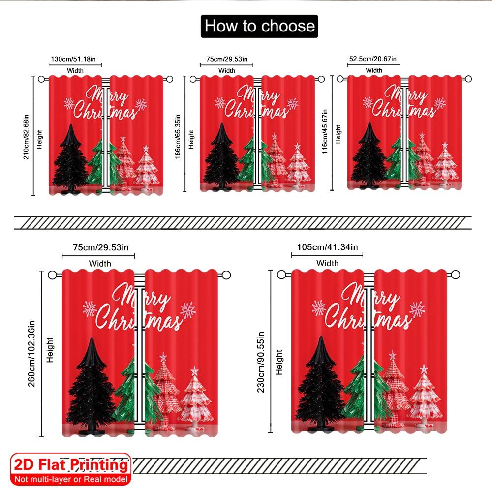 2pcs 2D Flat Printing Merry Christmas Popular Window Curtains Merry Christmas Trees Buffalo Plaid 100% Polyester Fabric Without
