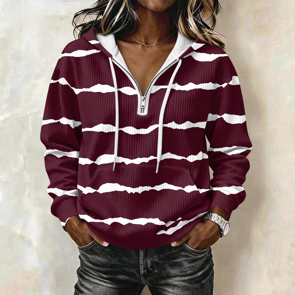 Felpa con cappuccio da donna a maniche lunghe con stampa a righe Pullover con