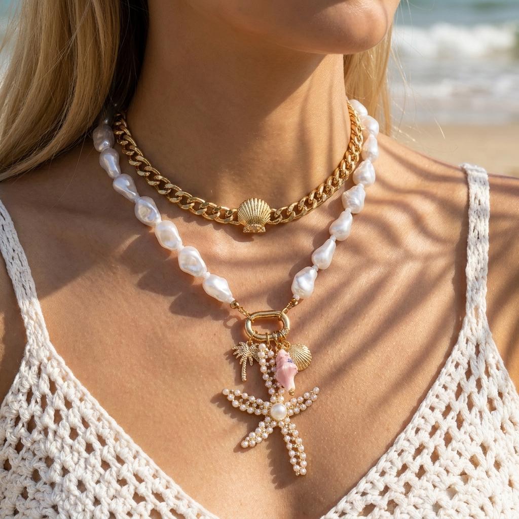 Bohemian Shell Starfish Scallopes Pendant Necklace For Women Ocean Series Seahorse Fish Coral Choker Beach Vacation Jewelry