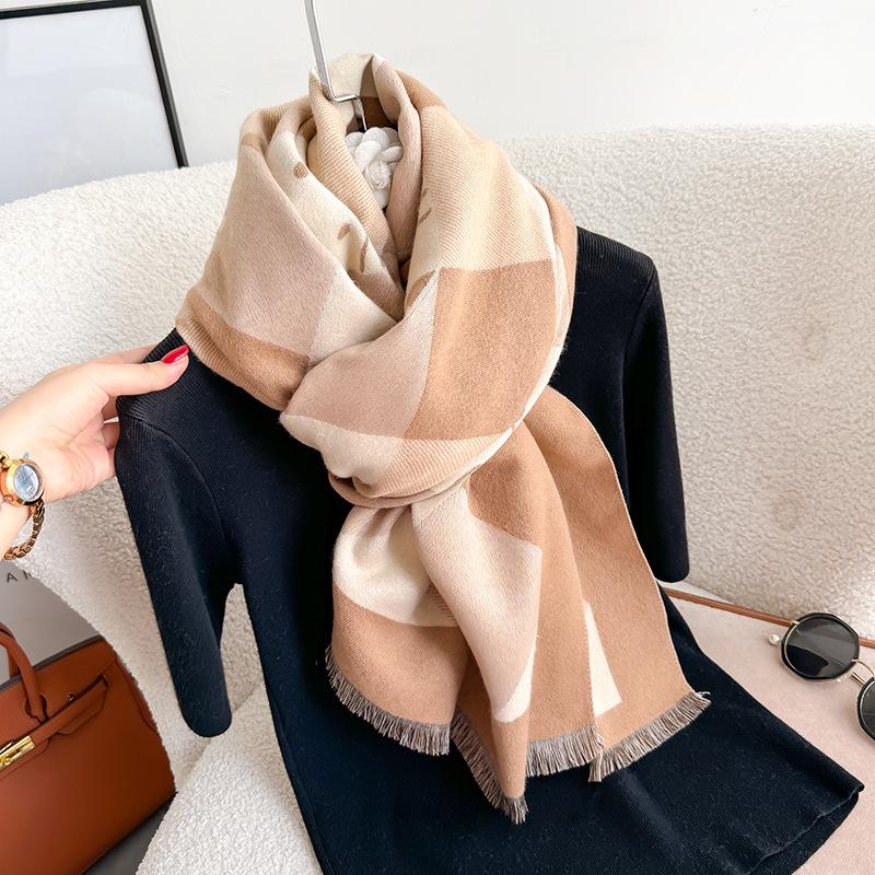New plaid imitation cashmere scarf women's versatile kitten warm casual shawl autumn and winter fashion thickened scarf