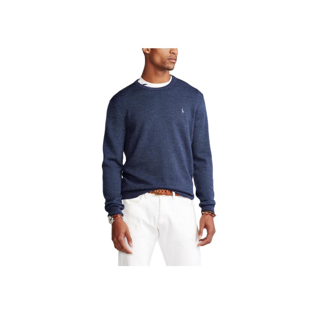 Polo Ralph Lauren Small Pony Logo Embroidered Wool Crew Neck Knit Sweater Men Sweater Navy-Blue MNPOSWE16820507-410