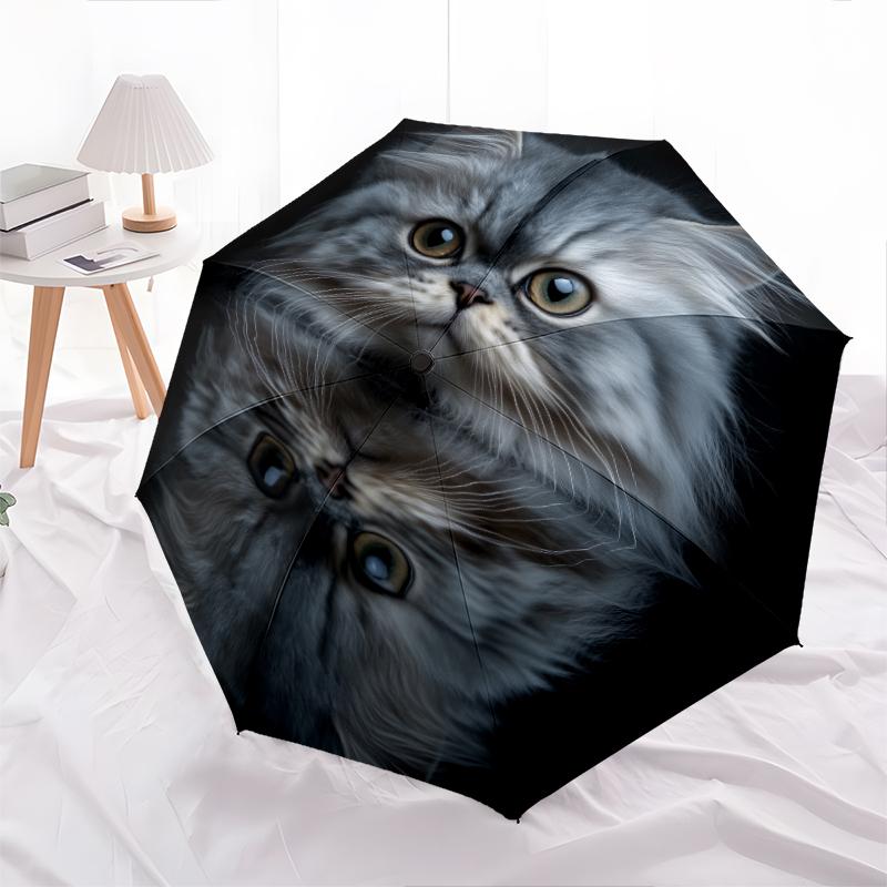 Persian Cat pattern, automatic folding umbrella, portable and foldable design, 8 ribs, a Christmas or birthday gift.