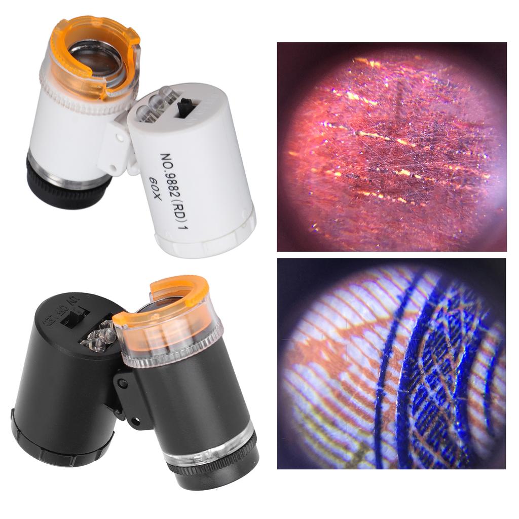 60X miniaturní zvětšovací lupa Přenosná pokladní lupa Detektor LED Light Pocket Microsc