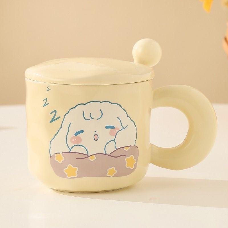 

Cute Ceramic Cup for Office Home Dormitory Drinking Water, Cartoon Mug for Couples White Porcelain with Spoon Mug 301-400ml