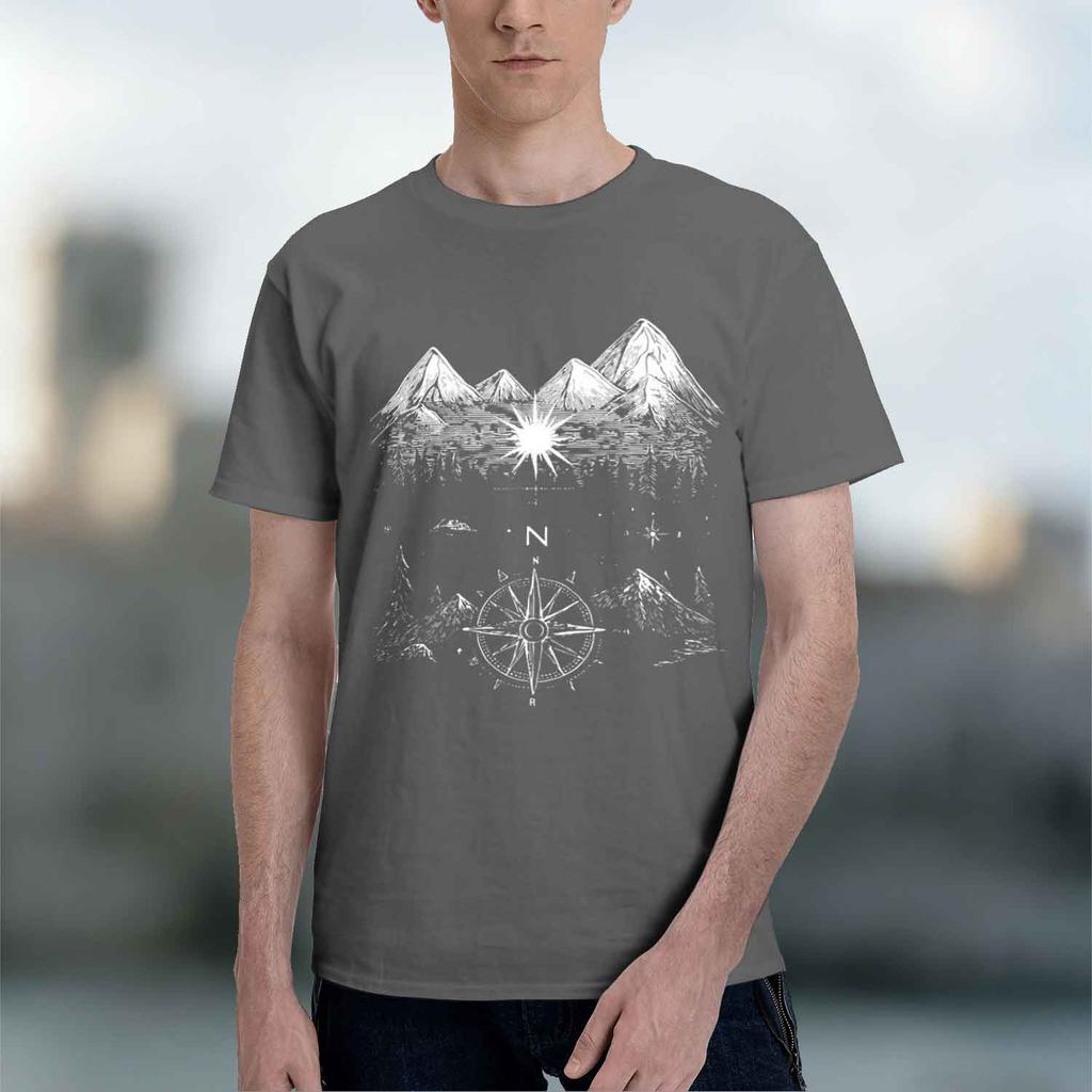 2026 New Model Unisex Summer Casual Crew Neck Tshirt With Mountain Comp Graphic Cotton Regular Fit Solid Color Unisex Clothing Comfor