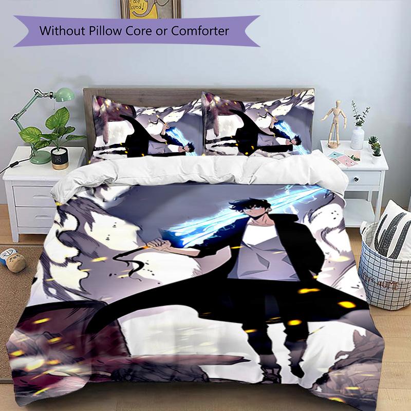 3pcs Solo Leveling Sung Jin-woo pattern bedding set duvet cover set includes duvet cover &pillowcases, perfect all season bedroom decoration & gift