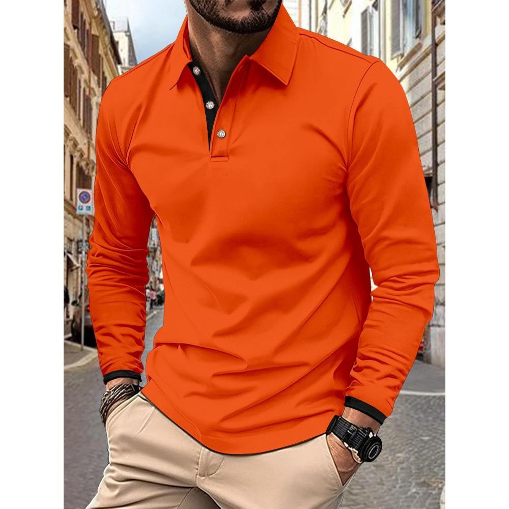

Spring and Autumn Men s Sweatshirt New Colour Blocking Lapel Long-sleeved Casual Sports Big Size Polo Shirt S оранжевый