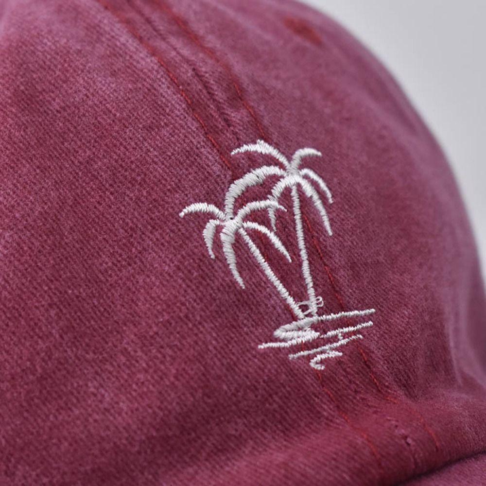 Retro Embroidered Coconut Tree Baseball Cap Soft Top Sun Hat Simple Duckbill Cap  Street