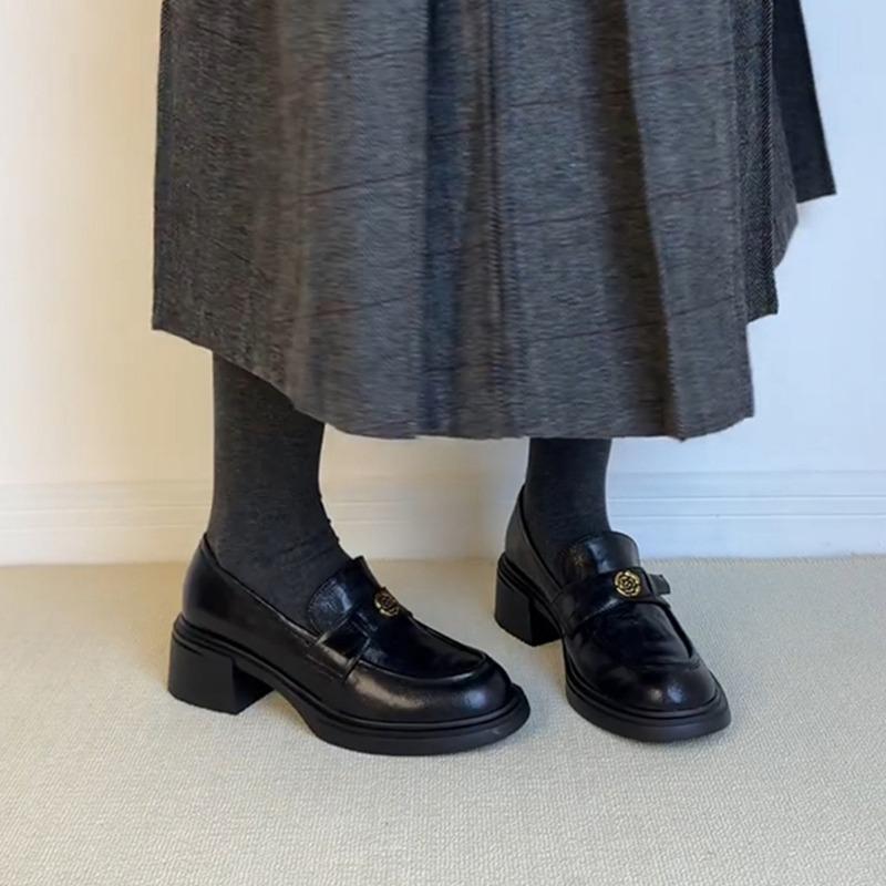 

Sheepskin version~ New retro thick-heeled women s one-pedal round-headed single shoes, genuine leather commuting lazy small leather shoes 40