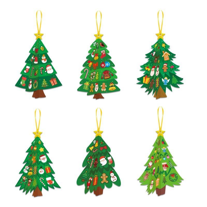 Christmas Tree 3D Cartoon Sticker Diy Craft Kit Hanging Ornaments Greeting Cards Set For Kid Family Holiday Crafting Party Decor