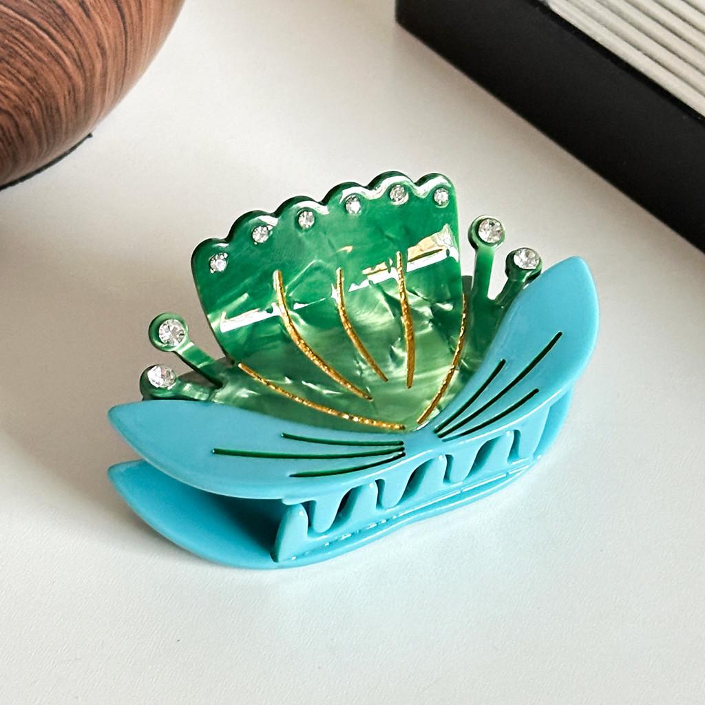 Elegant Floral Design Acetate Hair Claw Clip With Diamond Accents For Women