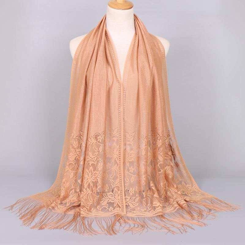 Scarf Cover Solid Color Lace Hollow Fringed Silk Scarf Women's Summer Long Scarf Shawl Elegant