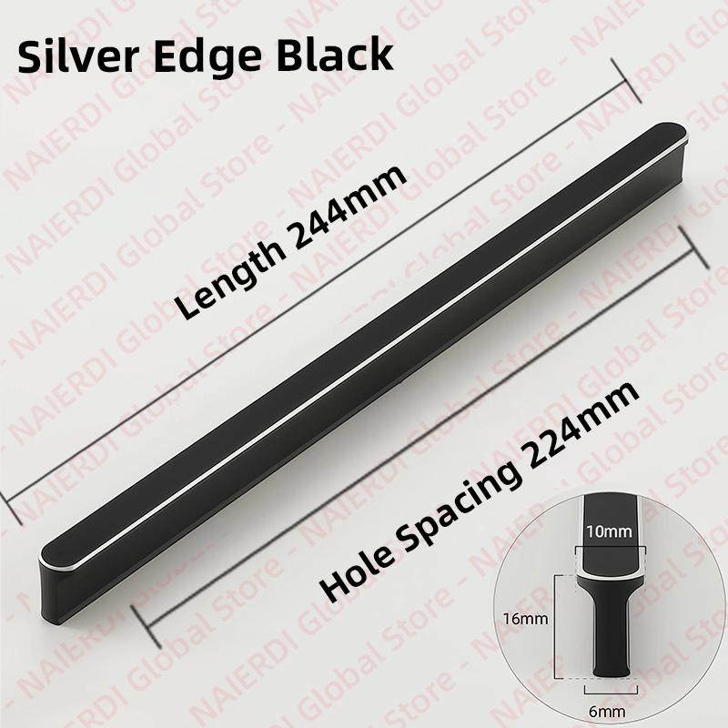 NAIERDI American Style Black Cabinet Handles Aluminum Alloy  Long Furniture Handle Kitchen Cupboard Pulls Drawer Knobs Hardware