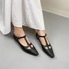 Belt Buckle Pointed Toe Shallow Women's Shoes Retro Genuine Leather Soft Soled Flat Shoes