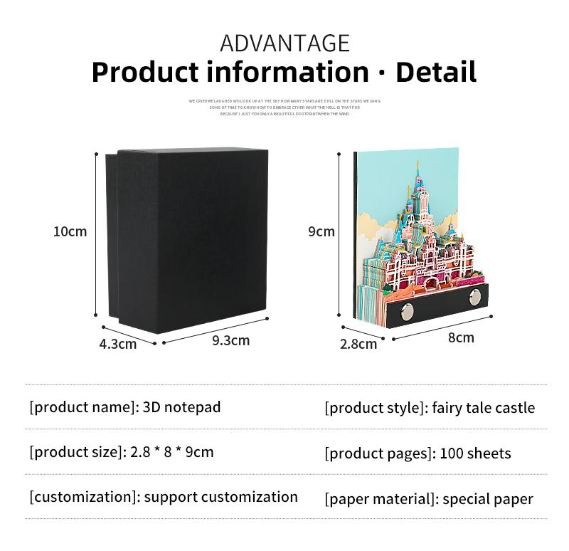 Sweet Castle Custom Tear-Off Paper Notepad Kawaii Memo Pads Promotional Funny Decorative Customized Sticky Note Pad With Logo