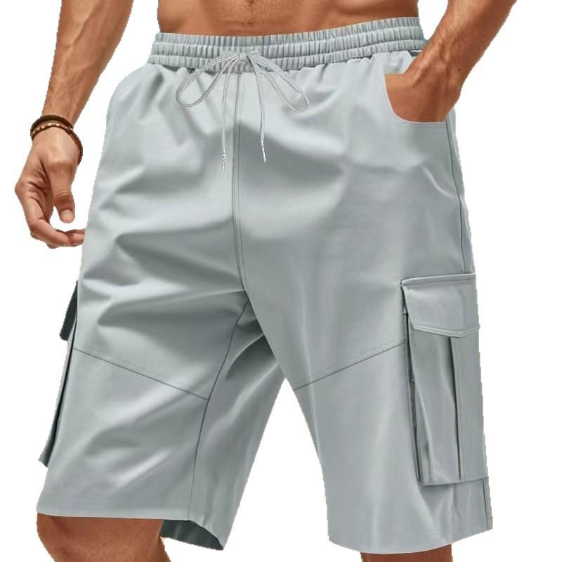 Summer Loose Men's Safari Style Shorts Multi Pockets Casual Loose Fit Straight Elastic Waist Beach Shorts