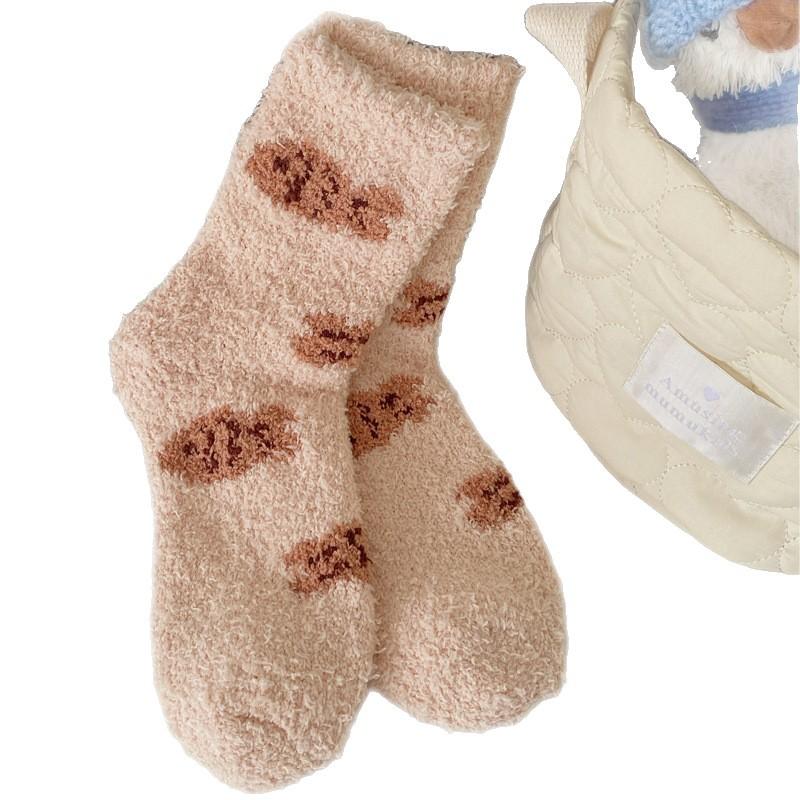 Autumn and Winter Coral Fleece Socks, Women's Thickened Warm Sleep Socks, Floor Socks, Home Postpartum Socks, Mid-calf Socks
