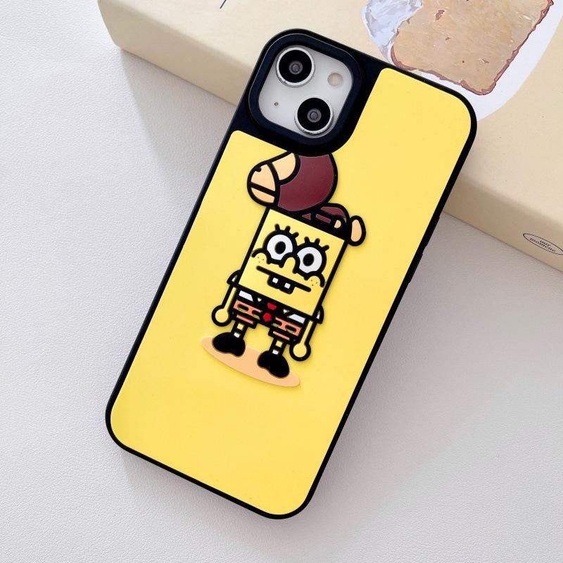 Silicone 3D Stereo SpongeBob Phone Case for iPhone 11/12 Pro/15 Pro Max