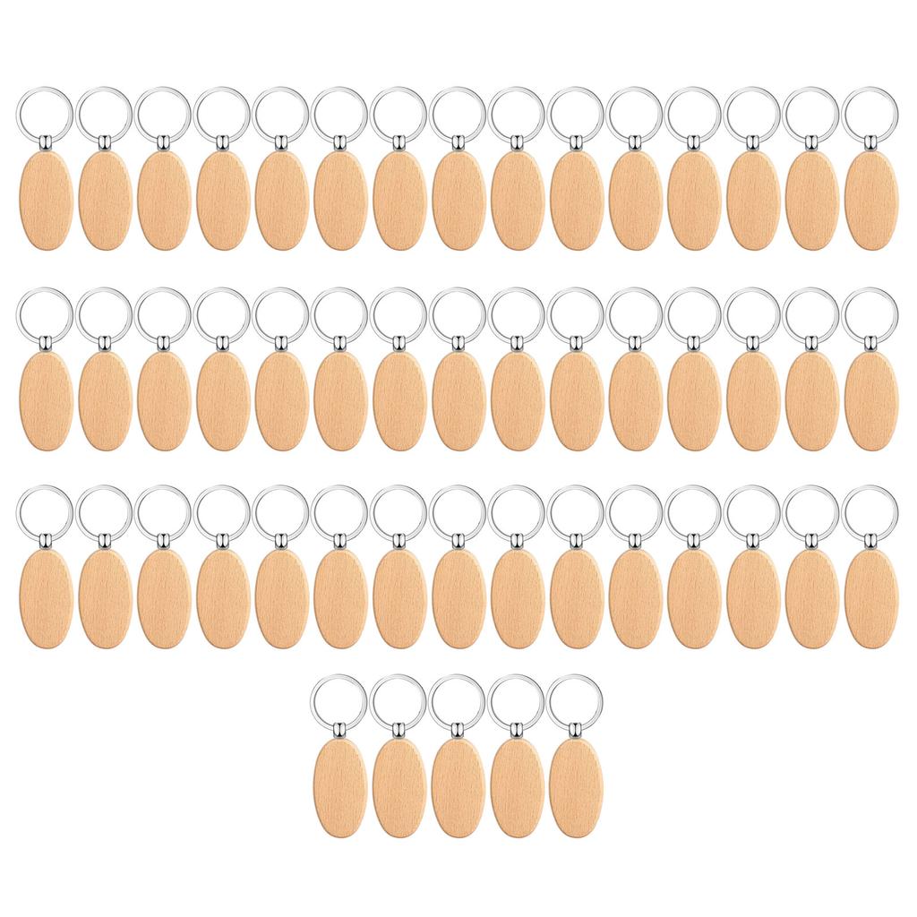 50Pcs Blank Wooden Keychain Set, Unfinished Wood Pieces with Key Rings Wood Key Ring Key Tags DIY Supplies for Craft