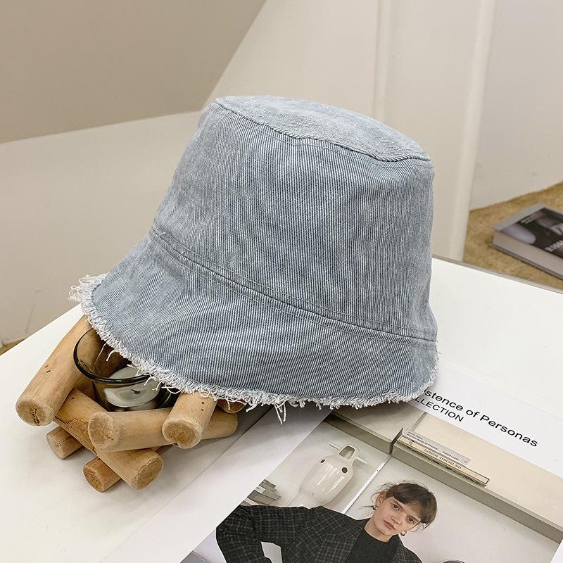 

Retro Denim Washed Bucket Hat for Women Fashion Bob Folding Fisherman Cap Outdoor Sunshade Wide Brim Panama Sun Hats 56-58CM светло-синий