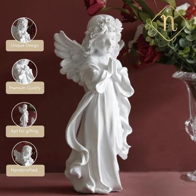 Nestasia Artisanal Figurines | White Praying Angel Statue with Wings and Smooth Finishing for Decoration | Perfect for Gifting (11.8 Inch)