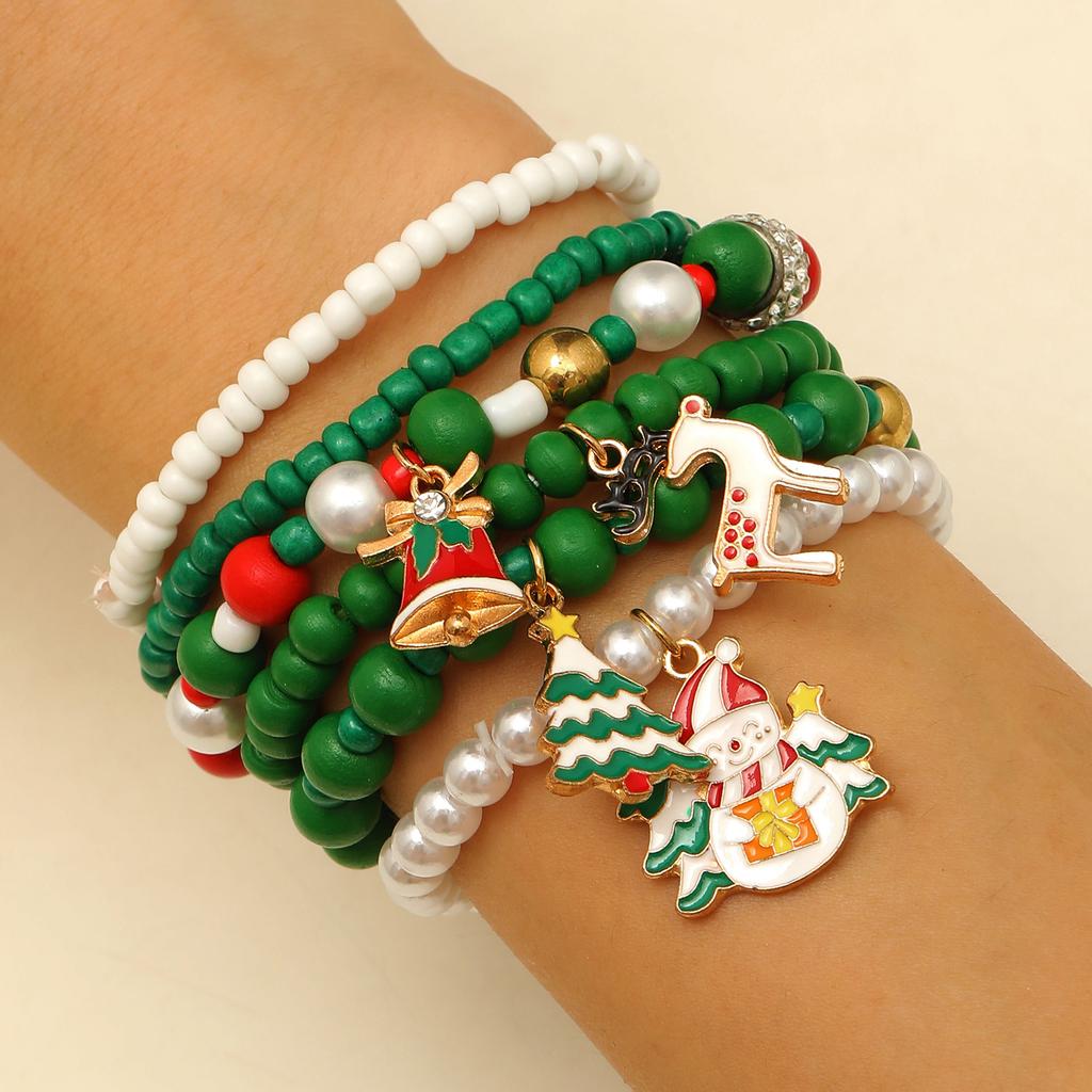 Kerst Polymer Klei Kralen Armband Set, Kerstman Sneeuwvlok Rendier Stretch Bedel Armbanden, Feestelijke Stapelbare Sieraden voor Vrouwen Meisjes