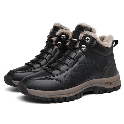 Herbst/Winter Große Herrenschuhe Obermaterial aus Leder Outdoor-Sport-Bergsteigerschuhe Plüsch verdickte warme Schnee-Baumwollstiefel