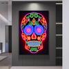 Neon Wall Art Skull Head Posters Day of The Dead Canvas Print Painting Pop Street Wall Art Picture for Home Bar Room Decor