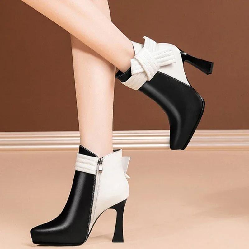 Women Ankle Super High Heels Chelsea Boots Party Trend Shoes 2025 Winter New Bow Dress Shoes Pointed Toe Pumps Mujer Zapatos