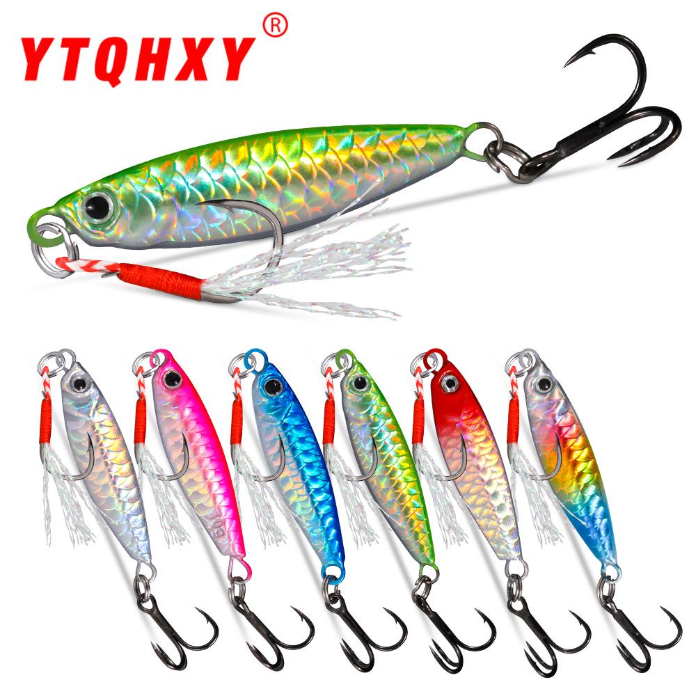 

Fish Scale Pattern Sinking Lure: Iron Plate with Single Hook, Feather Line, and Treble Hook - Full Water Layer Artificial Bait 7g