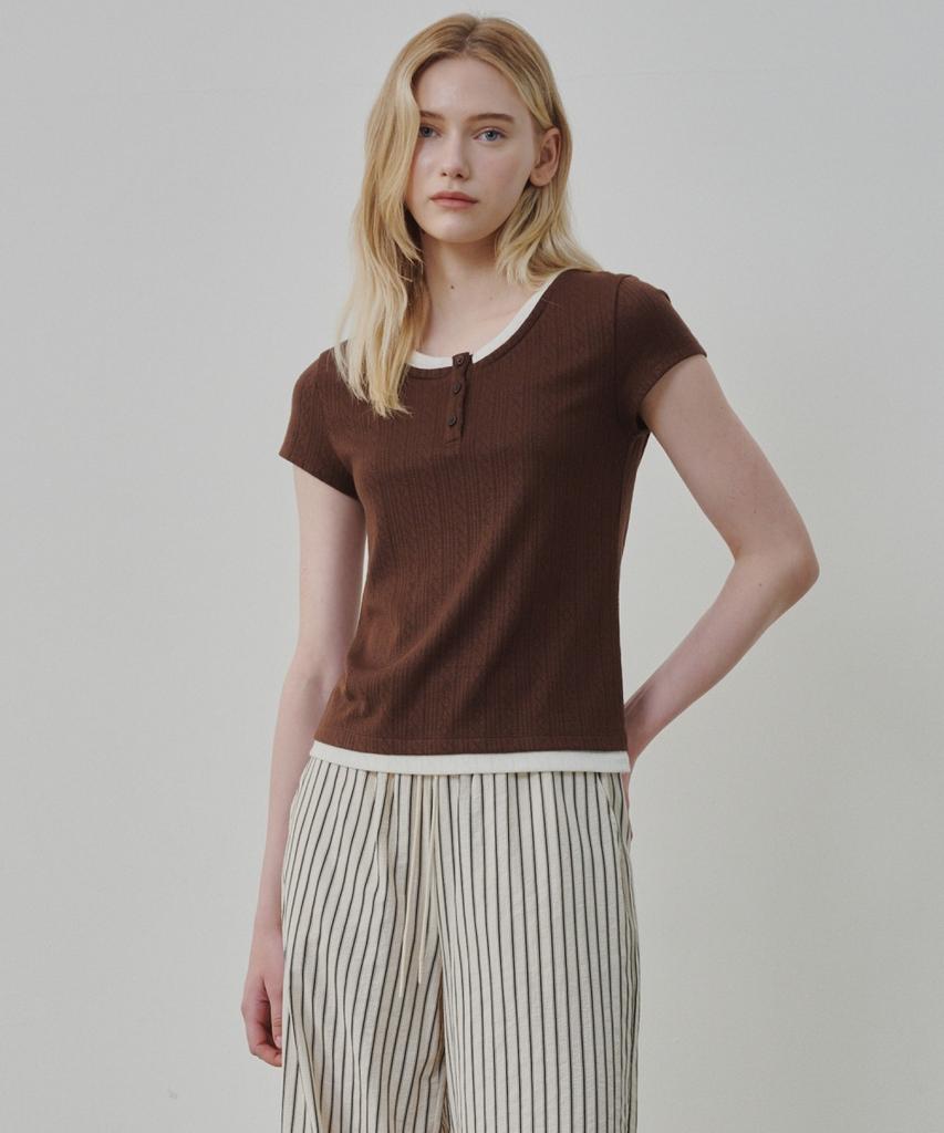 Ollibeudeollibeu Henley Neck Layered T-Shirt Ow6Me5700