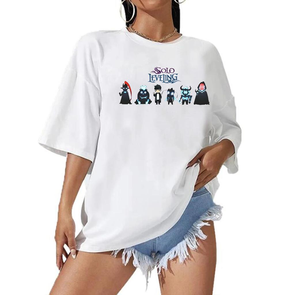 Solo Leveling Anime T-shirt Extra Large Girocollo Manica Corta Camicie alla Moda T-shirt a Manica Corta Streetwear T-shirt da Donna