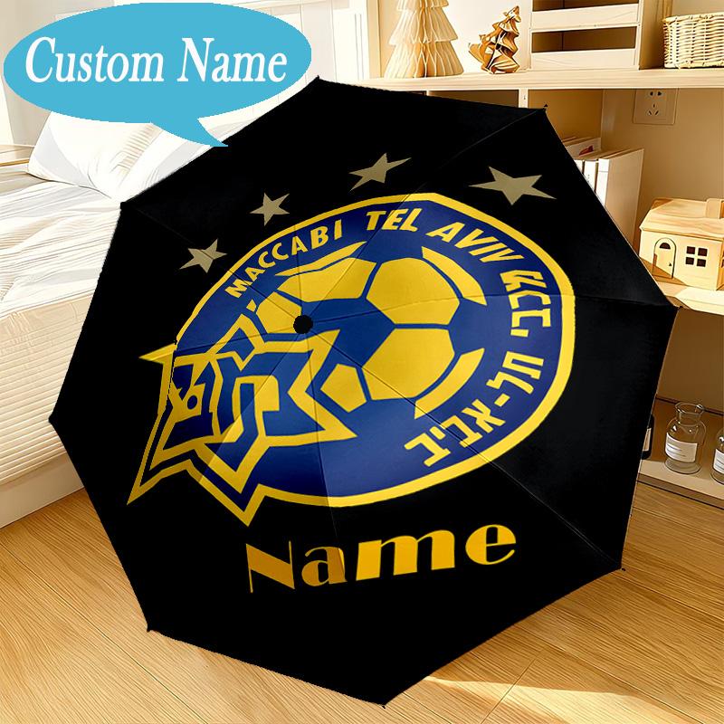 Custom Name Umbrella Maccabi Football Crest Umbrella 8-Frame for Travel, Camping, Casual Lightweight Portable, Essential for Family Gifts